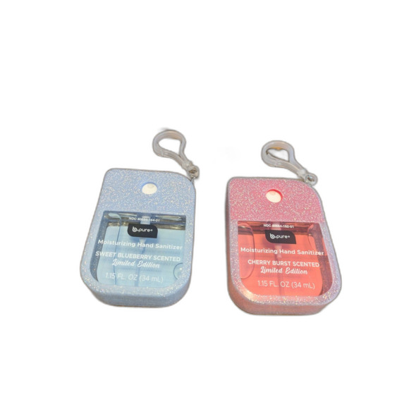 4 Bpure Hand Sanitizers and Cases - 2 Blueberry & 2 Cherry - 4 Glitter Cases - Picture 2 of 4